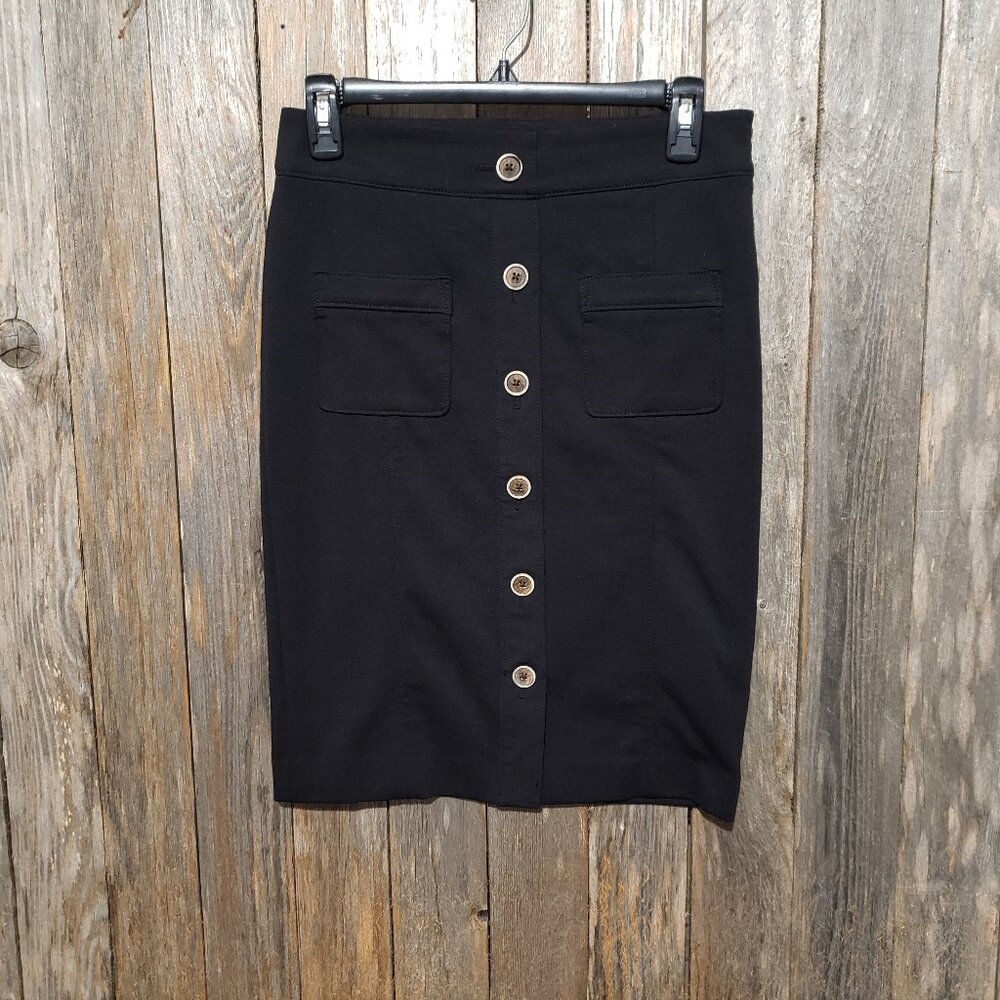Banana Republic 2 Pencil Skirt Black Ponte Knit Academia Preppy Minimalist Work